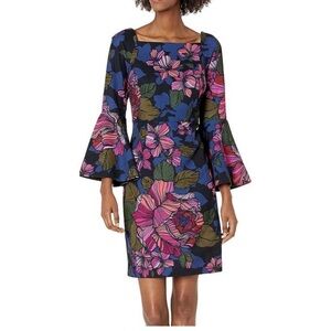 🌙 Trina Turk Miley Floral Square Neck Bell Sleeve Mini Dress in Astor's Garden